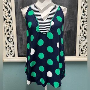 Crown & Ivy Navy and Green Polka Dot V neck Tunic